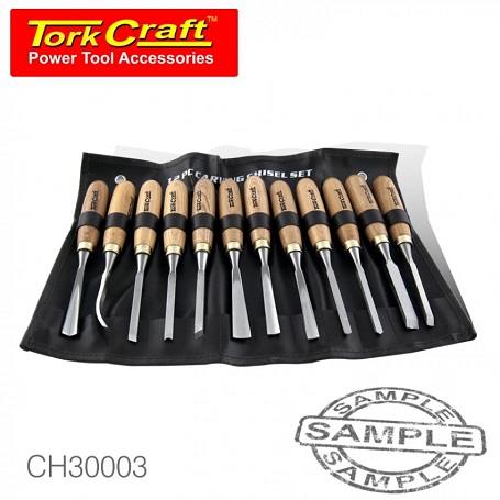 TorkCraft 12Pc Wood Carving Chisel Set in Leather Pouch (CH30003)