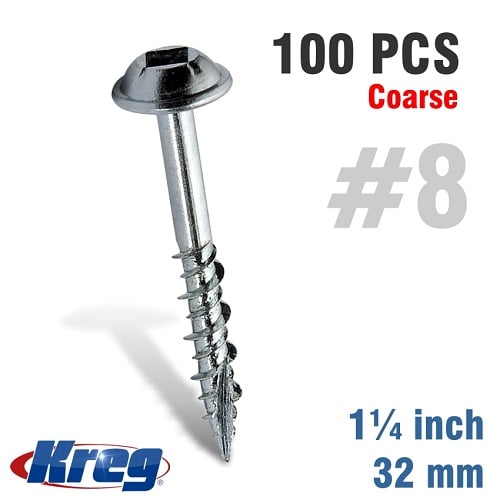 Kreg 100Pk Zinc Pocket-Hole Screws 32mm #8 Coarse Maxi-Loc | SML-C125-100-INT