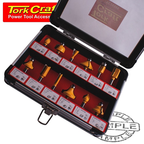 Tork Craft 12 Piece Router Bit Set Aluminium Case 1/4″ Shank