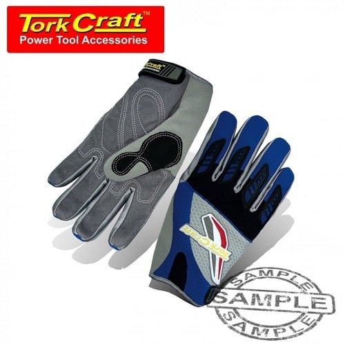 Mechanics Glove Medium Synthetic Leather Palm Air Mesh Back Blue