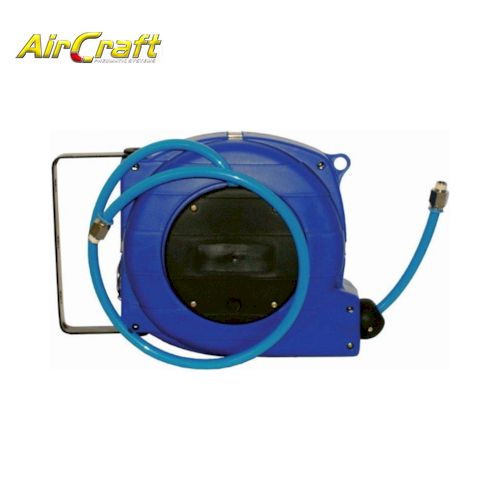 AIR HOSE REEL 9M X 8MM PU HOSE WALL MOUNTED IN PLASTIC CASE