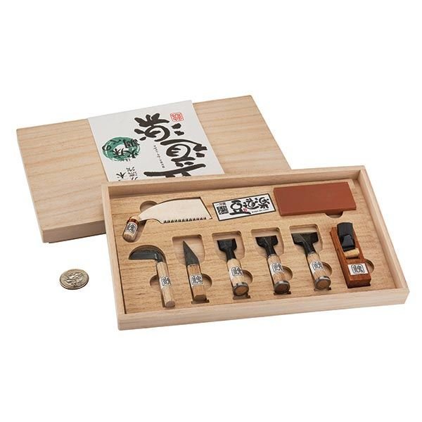 Miniature Japanese Wood Working Tools in Display Box 8-piece