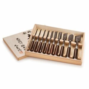 Hikoza Japanese Blue Paper Steel Bench Chisel Set 10-piece ? Teijiro Ohkubo