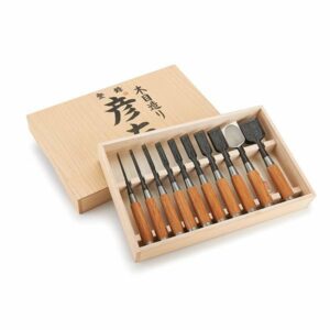 Mokume Damascus Bench Chisels (Oire Nomi) 10-piece Set in Signed Wooden Box - Tasai