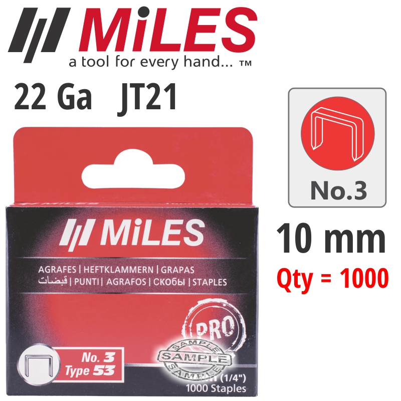 Miles 1000Pcs Galv Staples JT21 22Ga 10mm #3