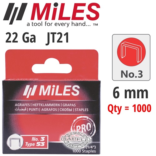 Miles 1000Pcs Galv Staples JT21 22Ga 6mm #3