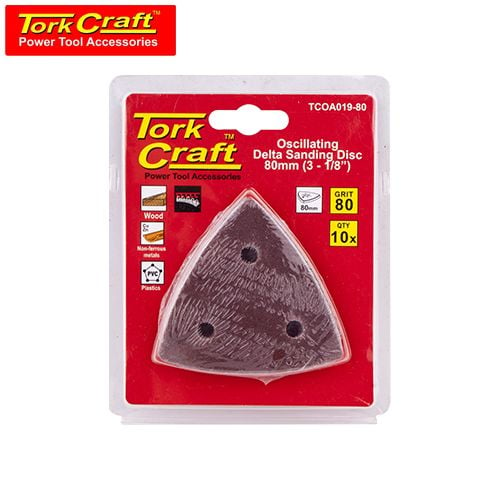 TorkCraft 10Pc Oscilating Sandpaper A/O 80mm Delta Shape 80Grit