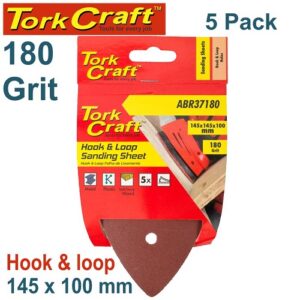TorkCraft 5/Pk Sanding Triangle 145 x 100mm 180 Grit Velcro (ABR37180)