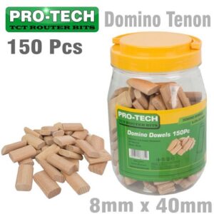 Pro-Tech 150Pc Beech Wood Domino Tenon 8 X 40MM in Jar