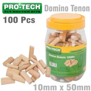 Pro-Tech 100Pc Beech Wood Domino Tenon 10 X 50MM in Jar