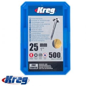 Kreg Zinc Pocket Hole Screws 25mm 1.00" #8 Coarse Thread MX LOC 500Ct (SML-C1-500-INT)