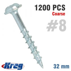 Kreg Zinc Pocket Hole Screws 32mm 1.25" #8 Coarse Thread MX LOC 1200Ct (SML-C125-1200-INT)