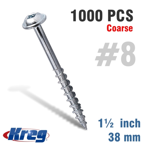 Kreg 1000Pk Zinc Pocket-Hole Screws 38mm #8 Coarse Maxi-Loc