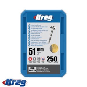 Kreg 250Pk Zinc Pocket-Hole Screws 51mm #8 Coarse Maxi-Loc | SML-C2-250-INT