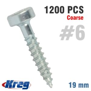 Kreg Zinc Pocket Hole Screws 19mm 0.75" #6 Fine Thread Pan Head 1200Ct (SPS-F075-1200-INT)