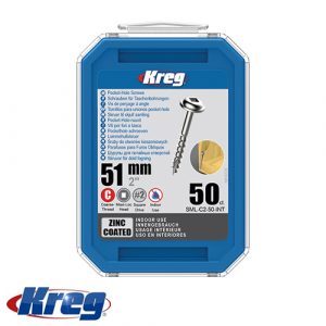 Kreg 50Pk Zinc Pocket-Hole Screws 51mm #8 Coarse Maxi-Loc | SML-C2-50-INT