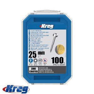 Kreg 100Pk Zinc Pocket-Hole Screws 25mm #6 Fine Pan-Head | SPS-F1-100-INT