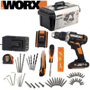 Worx Hammer Drill 20V Li-Ion 2.0Ah Kit + 50Pc Accessory Tool Box | WRX WX372.12