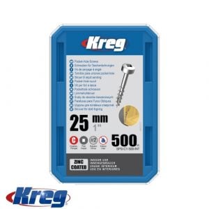 Kreg 500Pk Zinc Pocket-Hole Screws 25mm #7 Coarse Pan-Head | SPS-C1-500-INT