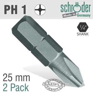 Schroder 2/Pk PH No. 1 x 25mm Insert Bit | SC20012
