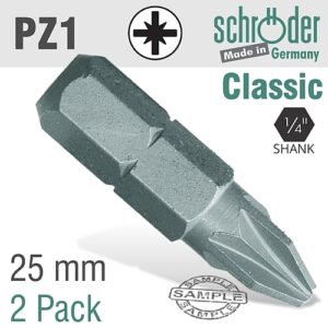 Schroder 2/Pk PZ No. 1 x 25mm Insert Bit | SC20112