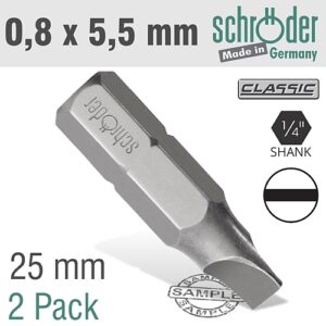 Schroder 2/Pk SLOTTED 0.8 x 5.5 x 25mm Insert Bit | SC20242