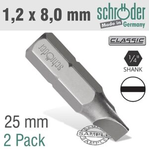 Schroder 2/Pk SLOTTED 1.2 x 8 x 25mm Insert Bit | SC20282
