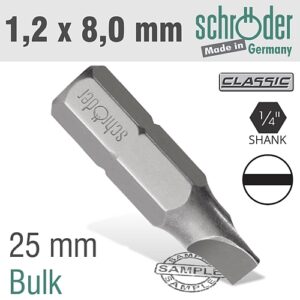 Schroder SLOTTED 1.2 x 8.0 x 25mm Insert Bit (Bulk) | SC20289