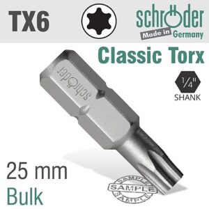 Schroder TORX TX6 x 25mm Insert Bit (Bulk) | SC20809
