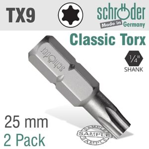 Schroder 2/Pk TORX TX9 x 25mm Insert Bit | SC20832