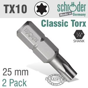 Schroder 2/Pk TORX TX10 x 25mm Insert Bit | SC20842