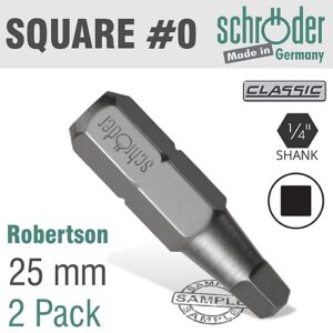 Schroder 2/Pk ROBERTSON No. 0 x 25mm Insert Bit | SC21402