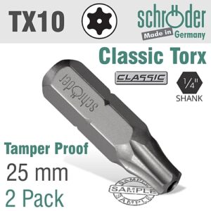 Schroder 2/Pk TORX Tamper Proof TX10 x 25mm Insert Bit | SC21842