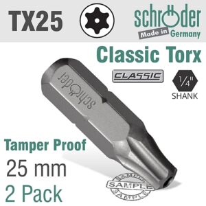 Schroder 2/Pk TORX Tamper Proof TX25 x 25mm Insert Bit | SC21872