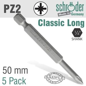 Schroder 5/Pk PZ No. 2 x 50mm Power Insert Bit | SC2312C5