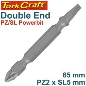 Tork Craft POZI No. 2 & SLOTTED 5.0 x 65mm PWR Insert Bit Double-Ended (Bulk) | T DE PZSL65B