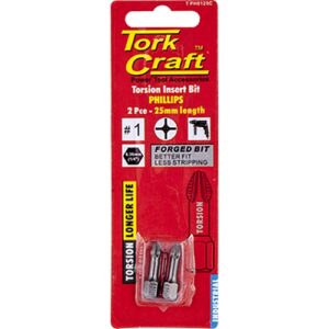 Tork Craft 2/Pk PHILLIPS No. 1 x 25mm Insert Bit | T PH0125C