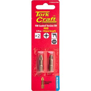 Tork Craft 2/Pk POZI No. 2 x 25mm Torsion Insert Bit (Tin Coated) | T PZ0225TINC