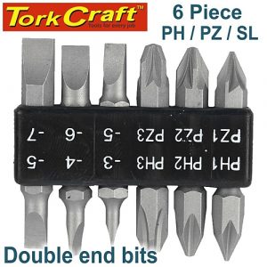 Tork Craft 6Pc PZ, PH & SL 45mm Insert Bit Set Double-Ended | T SC06045C