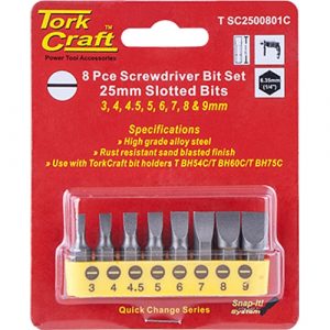 Tork Craft 8Pc SLOTTED SL3 - SL9 x 25mm Insert Bit Set | T SC2500801C