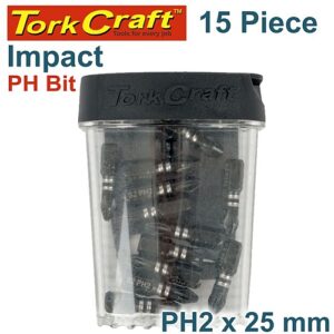 Tork Craft 15Pc Impact PHILLIPS No. 2 x 25mm Insert Bits (Tic-Tac Case) | TCIPH022515