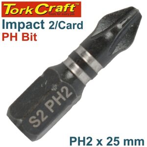 Tork Craft 2/Pk PHILLIPS No. 2 x 25mm Impact Insert Bit | TCIPH0225C