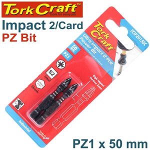 Tork Craft 2/Pk POZI No. 1 x 50mm Impact Power Insert Bit (Carded | TCIPZ0150C