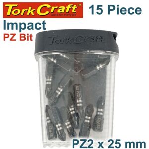 Tork Craft 15Pc POZI No. 2 x 25mm Impact Insert Bits (Tic-Tac Case) | TCIPZ022515
