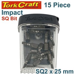 Tork Craft 15Pc ROBERTSON Bit No. 2 x 25mm Impact Insert Bits (Tic-Tac Case) | TCISQ022515