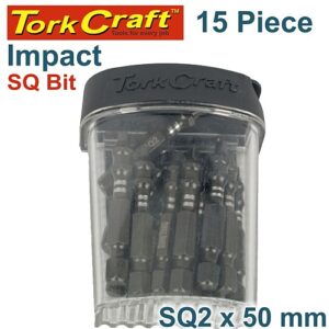 Tork Craft 15Pc ROBERTSON No. 2 x 50mm PWR Impact Insert Bits (Tic-Tac Case) | TCISQ025015