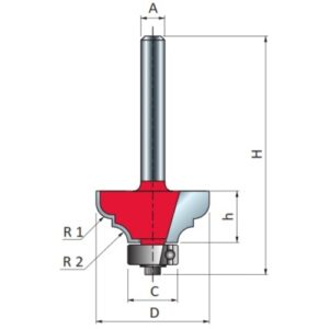 Freud Classical Ogee Router Bit, D-34.92mm x h-17.5mm x H-65.7mm x C-12.7mm x R1-6.35mm x R2-4.76mm x A-1/2