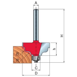 Freud Double Fillet Ogee Router Bit, D-31.75mm x h-15.0mm x H-56.2mm x C-9.53mm x R3.18mm x A-1/4