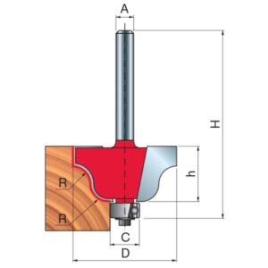 Freud Roman Ogee Router Bit, D-27.0mm x h-13.3mm x H-55.3mm x C-9.53mm x R-4.0mm x A-1/4