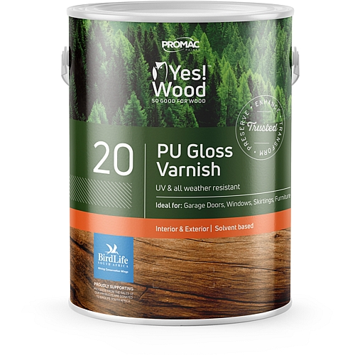 Yes Wood 20 - PU Gloss Varnish, Interior & Exterior, Mahogany 5L | OB602-5-5L